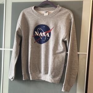 NASA Gray Crew Neck Fleece Pullover Sweatshirt Graphic Print Long Sleeve Small